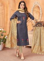 Handloom Slab Grey Festival Wear Weaving  Readymade Kurti Set